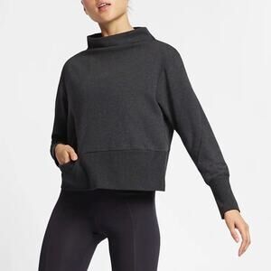 Nike Dri-fit Funnel Neck Cropped Charcoal Gray Sweatshirt Zip Pocket Fleece Sz M